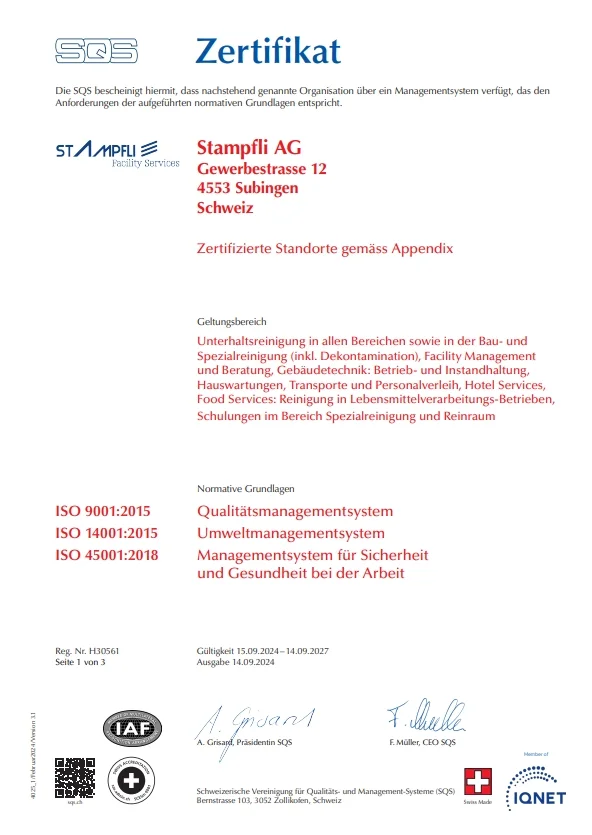 SQS-Zertifikat für Stampfli auf deutsch